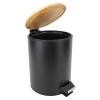 Round Waste Bin, Hygienic Modern Handy Soft Close Dustbin Bamboo Lid Black with Foot Pedal for Bedroom for Kitchen (5L) view 1