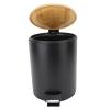 Round Waste Bin, Hygienic Modern Handy Soft Close Dustbin Bamboo Lid Black with Foot Pedal for Bedroom for Kitchen (5L) view 2