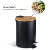 Round Waste Bin, Hygienic Modern Handy Soft Close Dustbin Bamboo Lid Black with Foot Pedal for Bedroom for Kitchen (5L) view 4