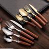 Gold Silverware Set for 6 Luxury Fine Wooden Handle Flatware Set 24 Pieces Elegant Tableware Set 18/10 Stainless Steel Cutlery Set Utensil Sets for Home Restaurant Dishwasher Safe Mirror Finish view 2
