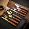 Gold Silverware Set for 6 Luxury Fine Wooden Handle Flatware Set 24 Pieces Elegant Tableware Set 18/10 Stainless Steel Cutlery Set Utensil Sets for Home Restaurant Dishwasher Safe Mirror Finish view 3