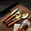 Gold Silverware Set for 6 Luxury Fine Wooden Handle Flatware Set 24 Pieces Elegant Tableware Set 18/10 Stainless Steel Cutlery Set Utensil Sets for Home Restaurant Dishwasher Safe Mirror Finish view 4