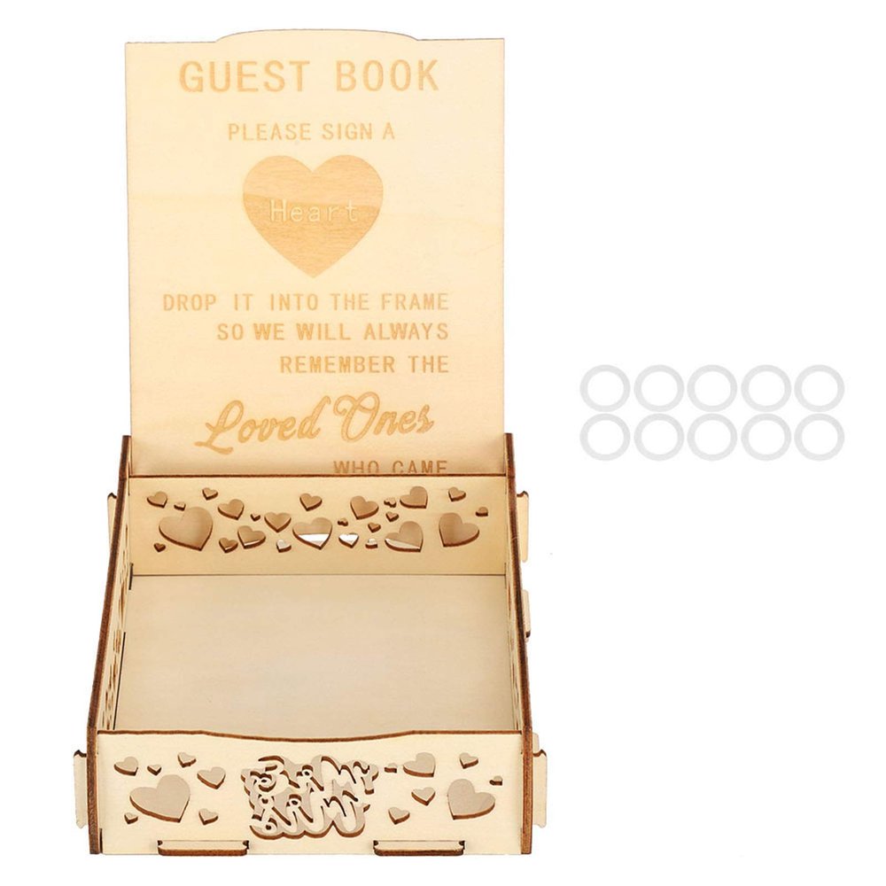 Gavigain Romantic Wooden Guest Book Message Box for Wedding Reception, Heart Pattern,for Baby Showers, Birthdays, and Graduation Ceremonies (17x13.5x4.3cm)