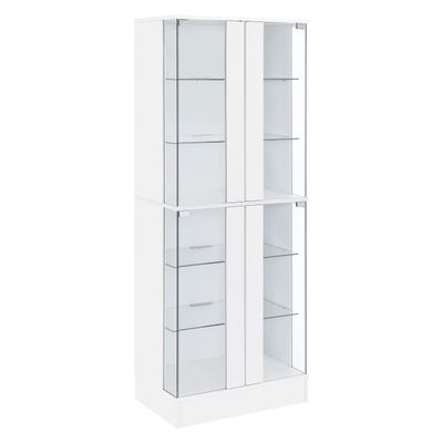 Coaster Home Furnishings - Cabra - 4-Door LED Curio Cabinet with Engineered Wood and Tempered Glass Shelves - Living Room - White High Gloss - 950397