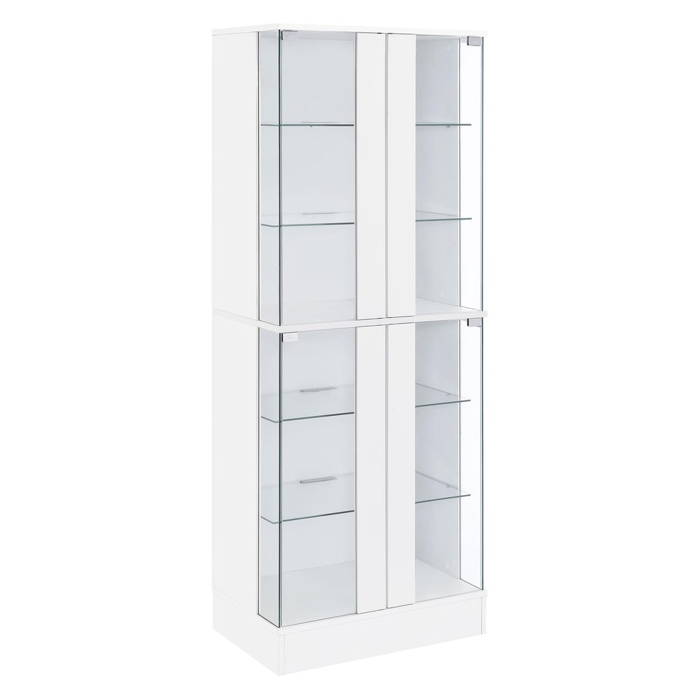 Coaster Home Furnishings - Cabra - 4-Door LED Curio Cabinet with Engineered Wood and Tempered Glass Shelves - Living Room - White High Gloss - 950397