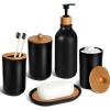 Black Bathroom Accessories Set 5 Pcs, Matte Black Bathroom Accessories, Plastic Soap Dispenser and Toothbrush Holder Set, Soap Dish, Cotton Swab Jar, Black Bathroom Set, Boho Bathroom Decor view 1