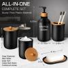 Black Bathroom Accessories Set 5 Pcs, Matte Black Bathroom Accessories, Plastic Soap Dispenser and Toothbrush Holder Set, Soap Dish, Cotton Swab Jar, Black Bathroom Set, Boho Bathroom Decor view 2
