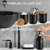 Black Bathroom Accessories Set 5 Pcs, Matte Black Bathroom Accessories, Plastic Soap Dispenser and Toothbrush Holder Set, Soap Dish, Cotton Swab Jar, Black Bathroom Set, Boho Bathroom Decor view 4