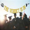 The Verdict is in Banner, Lawyer Graduation Decorations, Law School Supplies Gold view 3