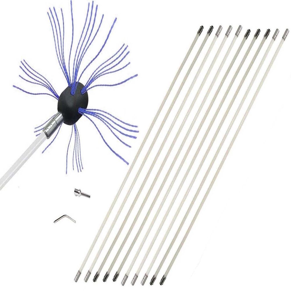 TIGAILIAN Chimney Sweep kit Chimney Sweep Brush Kit, Dryer Vent Cleaning Drain Rod Set, Electric Drill Drive, Nylon Flexible Rods, Clean (Color : Blue, Size : 10 m)