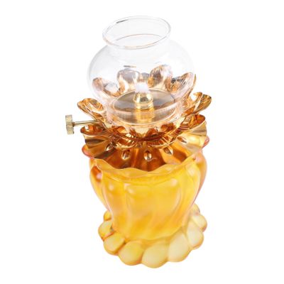 BIUDECO 1pc Lotus Kerosene Light Smokeless Oil Lamp for Home Decor Buddha Hall Living Spaces Elegant Transparent Detachable Lampshade for Power Outages Warm Ambiance