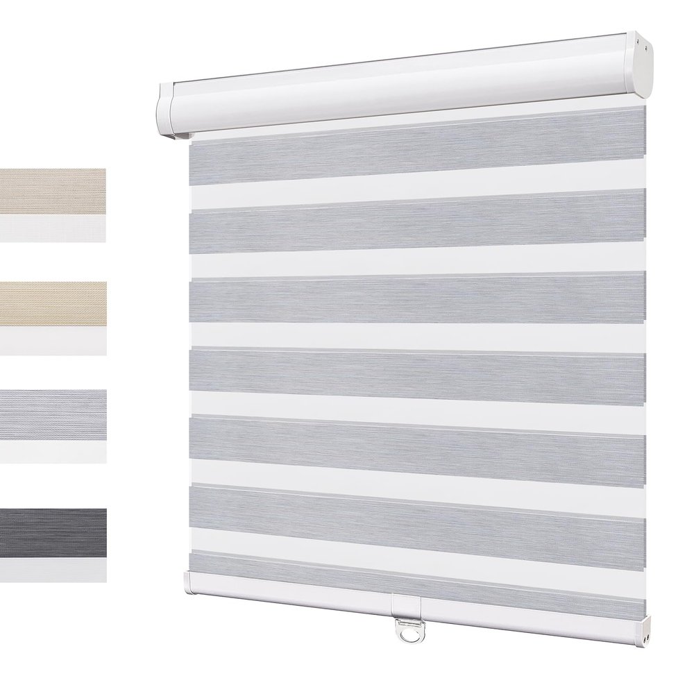 UrMoon Cordless Zebra Shades for Windows Blinds Dual Layer Roller Shades Room Darkening Custom Size Blinds for Home(80% Blackout Gray, 50" W x 72" H)