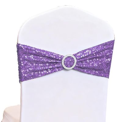 Gankar Lavender Chair Sashes 50 Pack, Sequin Lavender Chair Bows Bands for Romantic Wedding Birthday Party Home Decor, Light Purple Sequin Chairs Sashe