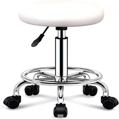 HOBIBA Rotating Stool Round Rolling Stool with Wheels,Leather Swivel Height Adjustable,Bar Office Barber Massage Hairdressing Vanity Stool red Office Drafting Stools(Color:White)