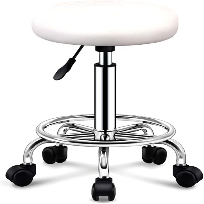 HOBIBA Rotating Stool Round Rolling Stool with Wheels,Leather Swivel Height Adjustable,Bar Office Barber Massage Hairdressing Vanity Stool red Office Drafting Stools(Color:White)