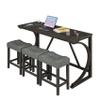 allamazing 4-Piece Counter High Bar Table Set with Socket and 3 Fabric Padded Bar Stools, Tall Kitchen Breakfast Nook with Stool, Black view 1