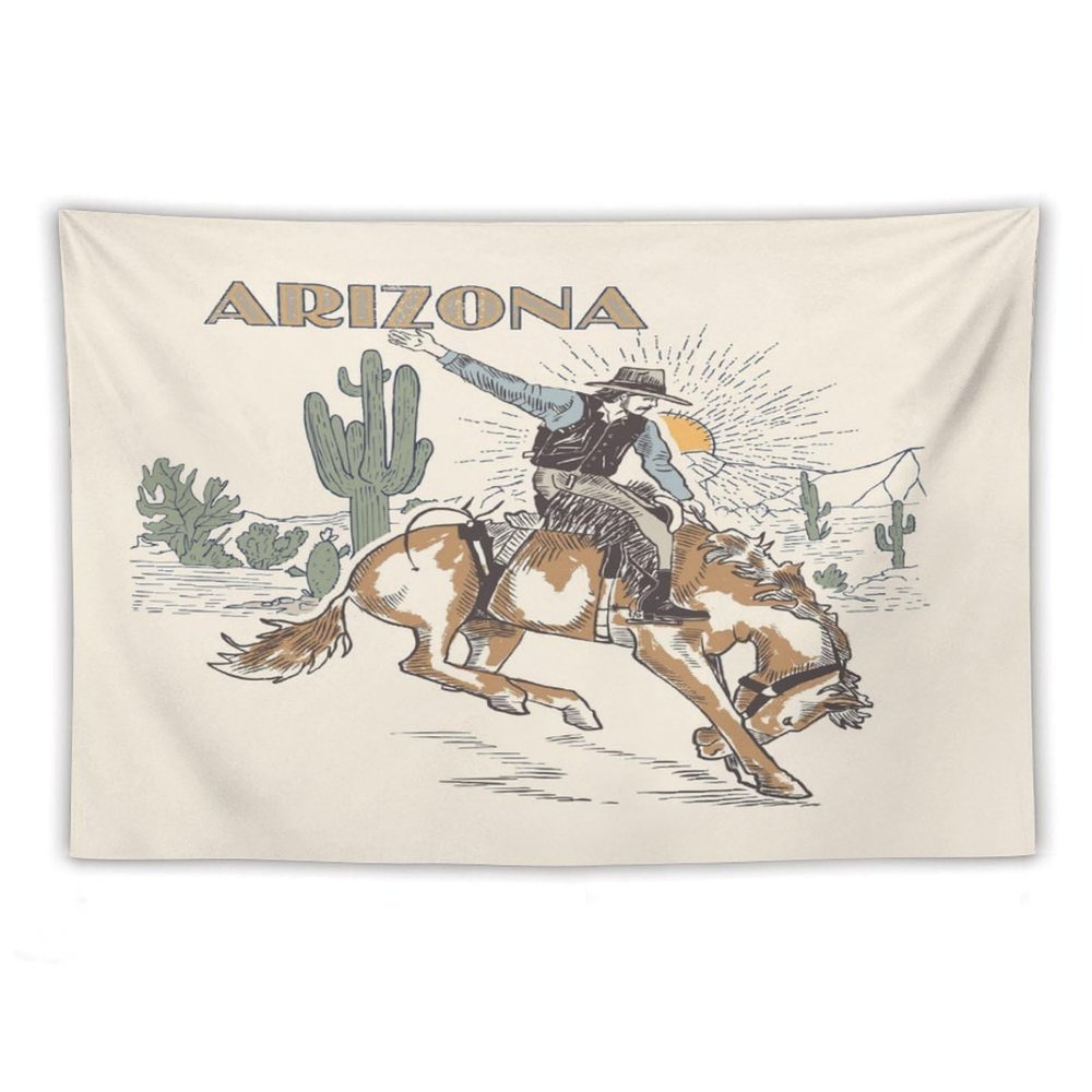 HZOHNAGO Western Cowboy Tapestry Wild West Cowboy Ride Horse and Desert Cactus Printed Wall Tapestry Wall Hanging for Bedroom Living Room Dorm 90" W x 60" H