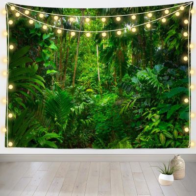 Loccor Jungle Forest Tapestry - 179''x98'' Summer Rainforest Green Trees Natural Scenery Wall Hanging for Home Living Room Artistic Decor