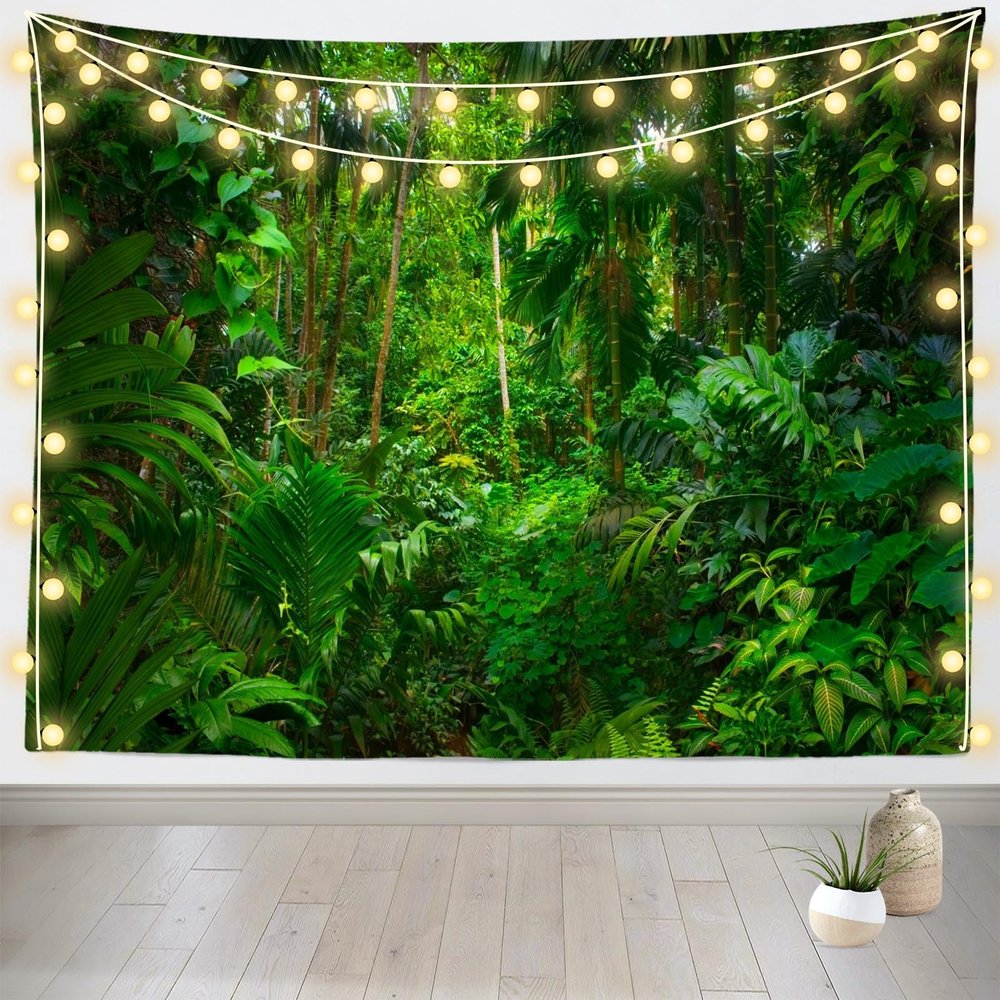 Loccor Jungle Forest Tapestry - 179''x98'' Summer Rainforest Green Trees Natural Scenery Wall Hanging for Home Living Room Artistic Decor