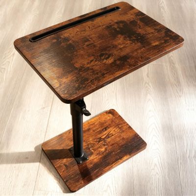 YUHFERA Sofa Armrest Tray Table for Couch - 360 Swivel Height Adjustable End for Small Spaces, Snack Side Table for Bed or Chair with Phone & Tablet Slot (Rustic,Standard)