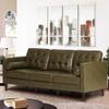 ACMEASE 84" Premium Faux Leather 3-Seat Sofa w/2 Bolster Pillows and Tufted Backrest, Mid-Century Modern Sofa, Luxury Couch for Living Room, Bedroom, Office, Olive Green view 1