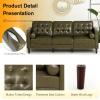 ACMEASE 84" Premium Faux Leather 3-Seat Sofa w/2 Bolster Pillows and Tufted Backrest, Mid-Century Modern Sofa, Luxury Couch for Living Room, Bedroom, Office, Olive Green view 4