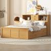 Bekeknlny Simple Full Size Wood Pltaform Bed with Twin Size Trundle, 3 Drawers, Upper Shelves and a Set of USB Ports & Sockets, No Box Spring Required (Natural#Simple1, Full) view 1