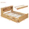 Bekeknlny Simple Full Size Wood Pltaform Bed with Twin Size Trundle, 3 Drawers, Upper Shelves and a Set of USB Ports & Sockets, No Box Spring Required (Natural#Simple1, Full) view 2