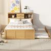 Bekeknlny Simple Full Size Wood Pltaform Bed with Twin Size Trundle, 3 Drawers, Upper Shelves and a Set of USB Ports & Sockets, No Box Spring Required (Natural#Simple1, Full) view 3