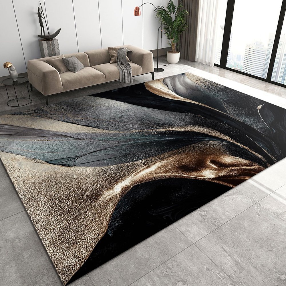 7x10 Large Area Rugs Luxurious High-End Quicksand Printing Area Rug for Living Room, Modern Design Stylish Modern Rug with Double Sided Carpet Tape for Bedroom Men Room Decor
