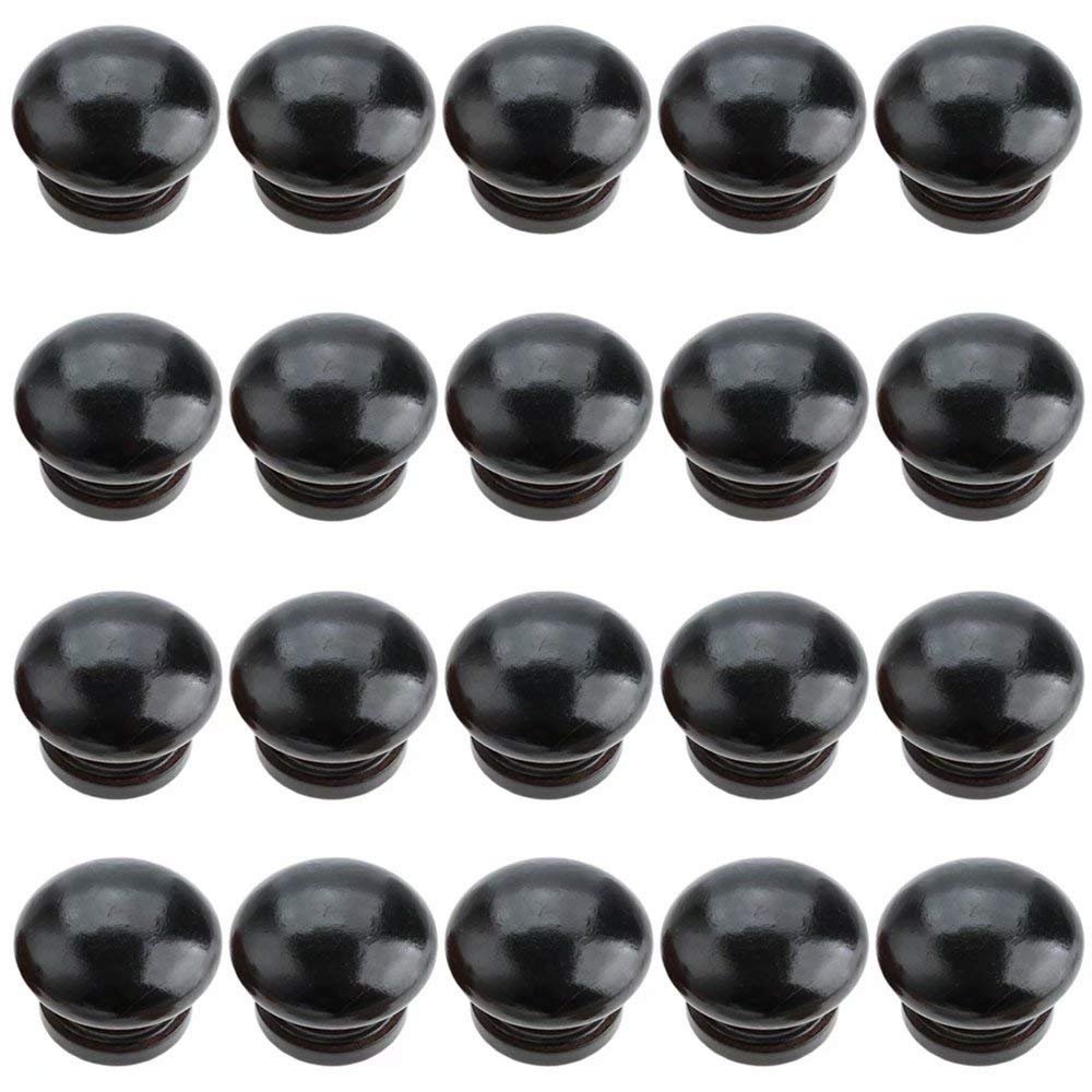 ALturN Wooden Handles,Wooden knobs for Drawers 20pcs Round Wooden Cabinet Furniture Drawer Knobs Pulls Handles-Chest of Drawer Knobs,Mushroom Shape-34mm Diameter,25mm Overall Height (Color : Black)