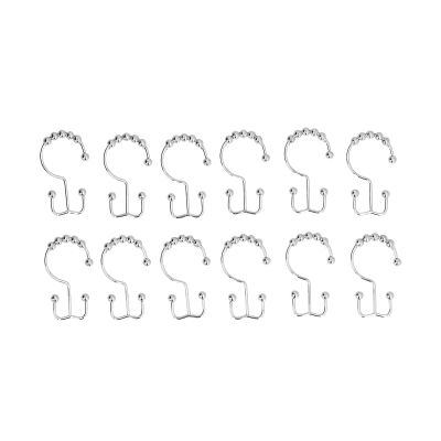 Gavigain 12PCS Shower Curtain Hooks, Metal Double Glide Shower Hooks Rings Stainless Steel Hooks Curtain Rod Hooks for Double Shower Curtain Hooks, Bathroom