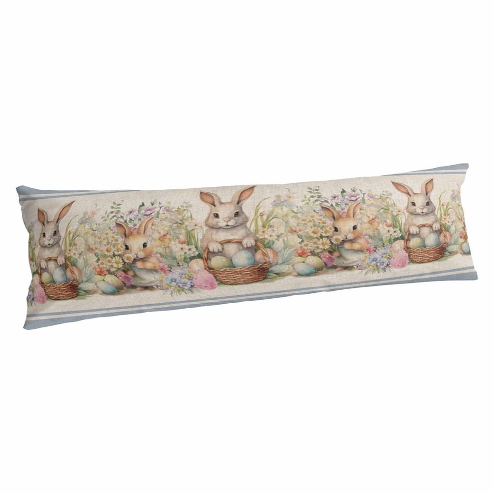 Easter Bunny Blue Body Pillow Covers 20x54 Side Sleeper Pillow, Plush Soft Comfort for Hair/ Skin Cooling Pillowcases Throw Pillow Cases with Envelop Closure Rustic Daisy Flower Easter Basket Egg