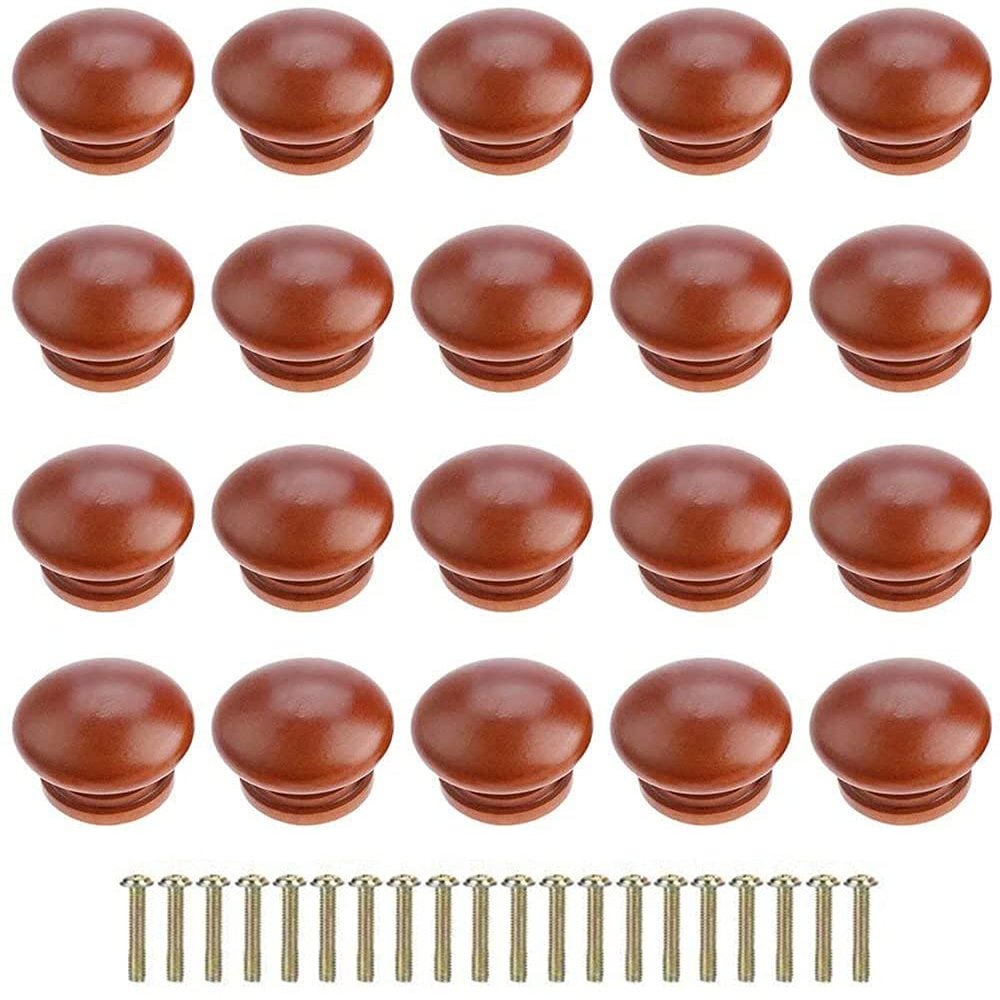 Wooden handles,wooden knobs for drawers 20pcs Door Knobs Round Wooden Cabinet Furniture Drawer Knobs Pulls Handles-Chest of Drawer Knobs Mushroom Shape-34mm Diameter,25mm Overall Height,Black ( Color