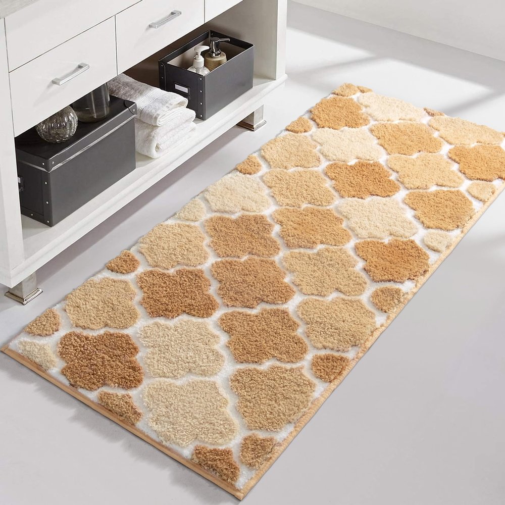 DEXDE Bathroom Rug Runner Non-Slip, Extra Absorbent Shaggy Large Bath Mat, Machine Washable Long Shower Rug for Bathroom Bedroom Hallway, 20" x 47" Beige