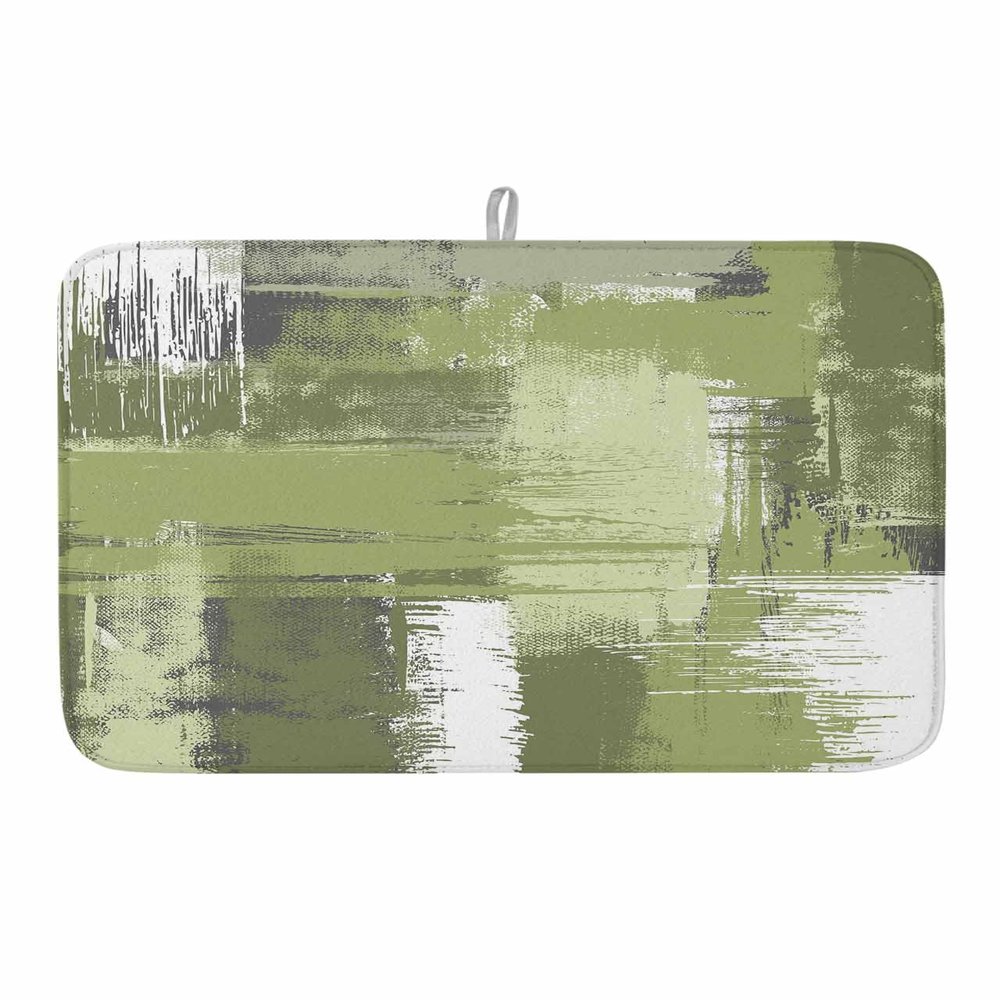 Sage Green Dish Drying Mat for Kitchen Counter, Absorbent Reversible Dish Drainer Rack Mats for Coffee Bar Mats 18''x24'' 1 PCS Gradient White Farmhouse Country Smear Art