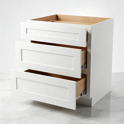 CozyHommie 27" Solid Wood Shaker Kitchen Base Cabinet with 3 Drawers, RTA Cabinet with DTC Soft-Close Under-Mount Slides, White, 24" D x 34.5" H (White, 24" Depth x 34-1/2" Height)