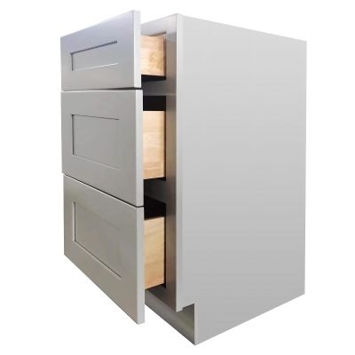 CozyHommie Shaker Style RTA Base Cabinet with 3 Drawers, Solid Wood Frame, Standalone or Modular Design for Kitchen, Bathroom, or Office Storage (Grey, 18" Width x 24" Depth x 34-1/2" Height)