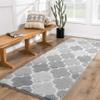 DEXDE Shaggy Bath Rug Runner 24x60 Inches - Checkered Non-Slip Absorbent Machine Washable Long Bathroom Rugs Quick Dry Carpet for Tub Shower, Home Decor Accessories, Gray view 1