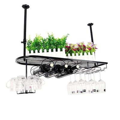 Wine Rack Mounted On A Glass Stand for Stemware with Stemmed Glass for Up to 3 Wine Bottles and 9 Glasses with Creative Decoration 80 * 25 Cm