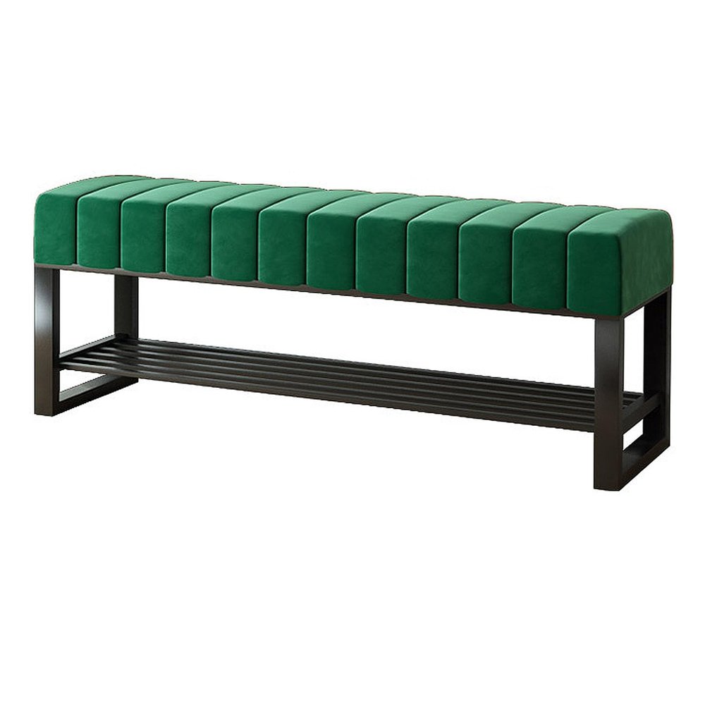 Velvet Bench with Storage Shoe Rack, End of Bed Bench with Metal Frame, Upholstered Shoe Rack Bench for Bedroom Living Room Entryway Hallway