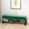 Velvet Bench with Storage Shoe Rack, End of Bed Bench with Metal Frame, Upholstered Shoe Rack Bench for Bedroom Living Room Entryway Hallway view 2