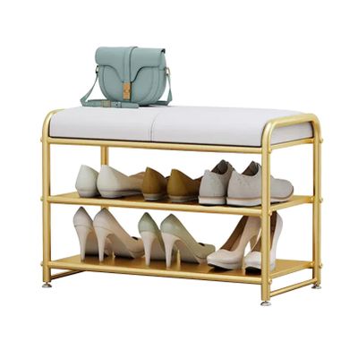 FUYAO 2-Tier Shoe Rack for Entryway - Shoe Bench with Long Seat and Metal Shelves - Upholstered Storage Bench for Living Room, Bedroom, Mudroom