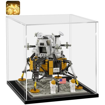 LANSCOERY Large Acrylic Display Case, 20x16x18 in, Upgraded Thickened UV-Resistant Showcase, 10mm Heavy Duty Matte Base, 98% Clarity Dustproof Box for Statues & Memorabilia, Scraper & LED Light