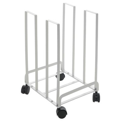 XLIHAWY Carton Storage Cart, Metal Carton Stand, Carton Organizer Rack with Wheels, Portable Movable Carton Shelf, Cartons Divider(White,11.8x9.8x16.9in/2set)