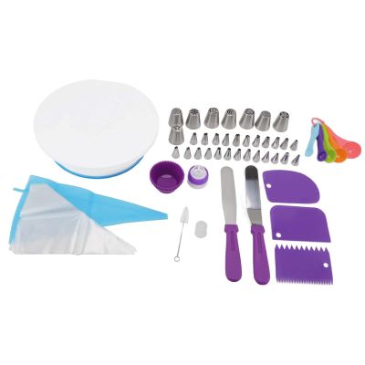 Cake Piping Nozzles Cake Piping Tips 59pcs With Cake Turntable Cutter Silicone Cake Box Cake Piping Tips With Decorating Bags Piping Nozzle Kit Unique decoration