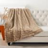BYTIDE Ripple Luxury Faux Fur Throw Blanket with Velvet Back, Textured Fuzzy Furry Plush Soft Reversible Warm Blanket for Couch Sofa Bed Chair, 50 x 60 Inches, Tan view 1