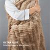 BYTIDE Ripple Luxury Faux Fur Throw Blanket with Velvet Back, Textured Fuzzy Furry Plush Soft Reversible Warm Blanket for Couch Sofa Bed Chair, 50 x 60 Inches, Tan view 3
