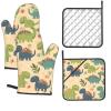 Oven Mitts and Pot Holders 4 pcs Set Heat Resistant Oven Mitt Cute Dinosaur Kitchen Oven Gloves with Lanyard Non-Slip Oven Glove for Cooking Oven Mittens for Microwave view 1