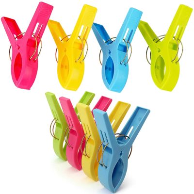 8 Pieces Beach Chair Towel Clips on Cruise, Large Clamps,Clothes Pegs,Beach Towel Holder to Keep Your Towel from Blowing Away,Heavy Duty (Plastic Colorful A)
